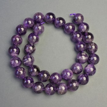 Amethyst Beads on Thread, Natural Stone, Smooth Round Beads, Diameter 12 mm ±, Length 39 cm ±