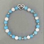 Aquamarine Howlite Bracelet with Heart Insert, 6 mm diameter, 18 cm length, stretch