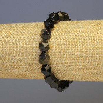 Bracelet with Sun Obsidian, natural stone, faceted, diameter 8x8mm +/-, length 18cm +/- stretch