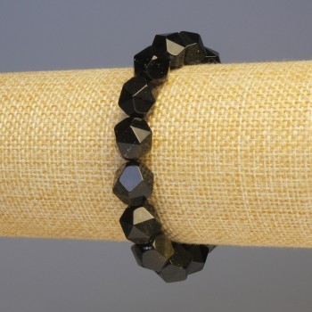 Sun Obsidian Bracelet, Natural Stone, Faceted Beads, 11 x 11 mm Diameter, 18 cm Length, Stretch