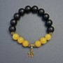 Bracelet Citrine (Imitation) - Smooth Beads, 10mm Diameter; Shungite Smooth Beads, 12mm Diameter ± with Inserts, Length 18cm ± Stretch
