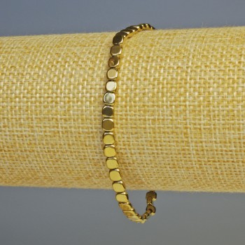 Hematite Bracelet, Square Shape, Gold Color, 4x4x2 mm Beads, 18 cm Length, Stretch