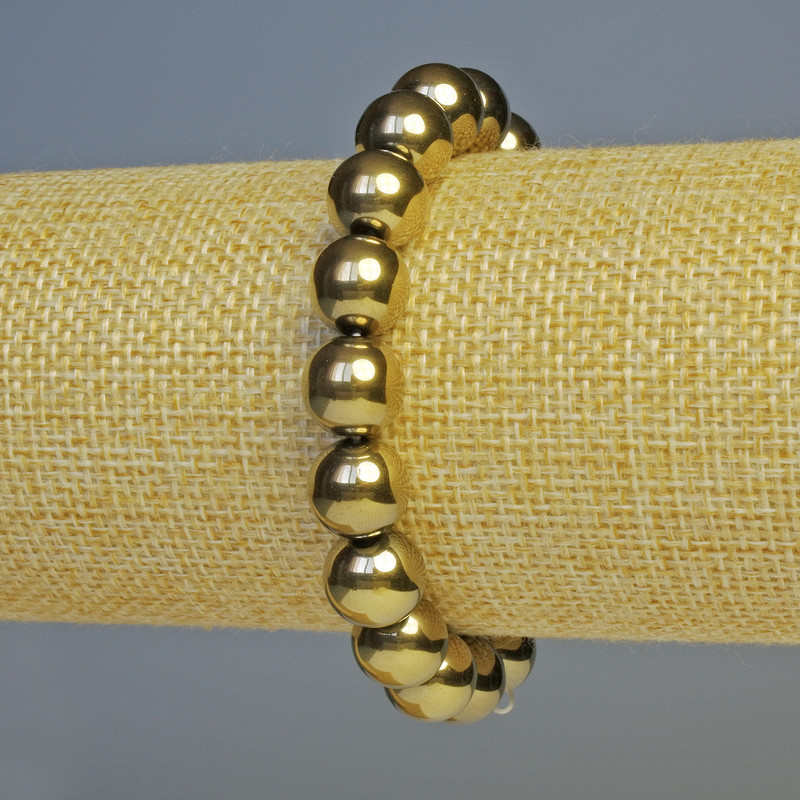 Hematite bracelet with bronze-colored beads, 10 mm diameter, 18 cm length, stretch