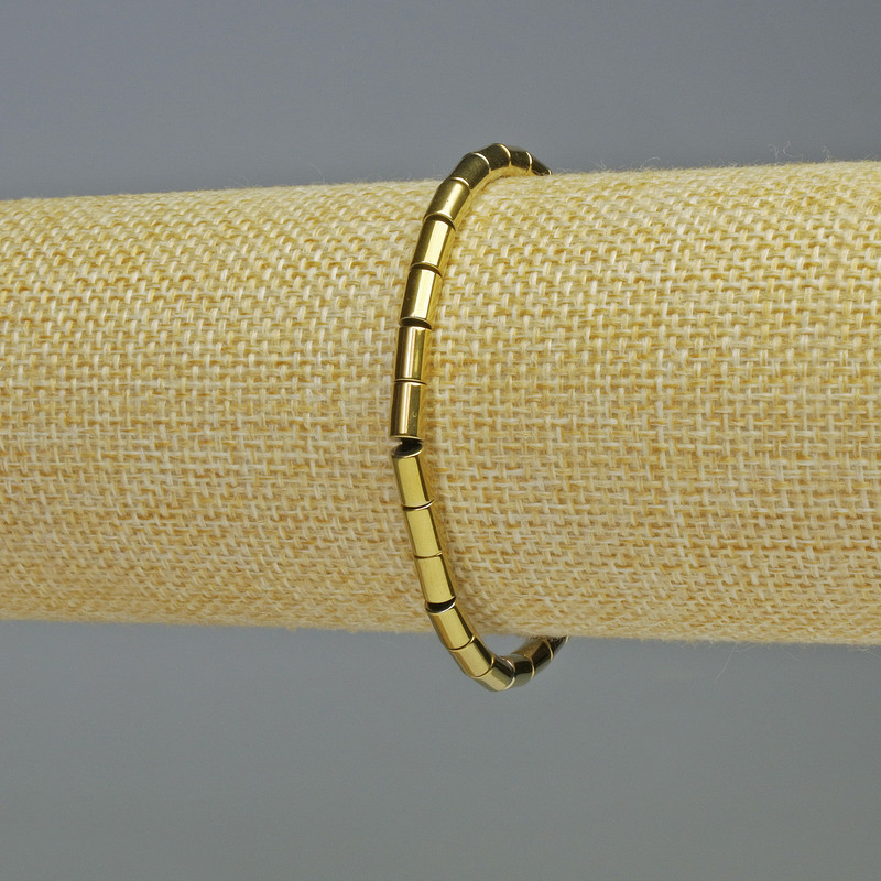 Hematite Bracelet, Cylindrical, Gold Color, Diameter 6x4 mm, Length 18 cm, Stretch
