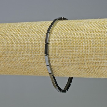 Hematite Bracelet with Rectangular Shapes, Black Color, 9×3 mm Elements, 18 cm Length, Elastic