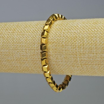 Hematite Bracelet with Hexagon Zigzag Shapes, Gold Color, 6x6 mm Diameter, 18 cm Length, Stretch