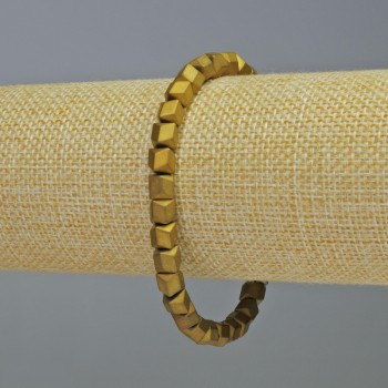 Hematite bracelet with hexagonal zigzag shapes, matte gold color, 6x6 mm diameter, 18 cm length, stretch