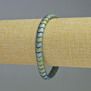 Hematite Snake Bracelet Zigzag Wave, matte chameleon green color, diameter 7x5x5 mm, length 18 cm, stretch
