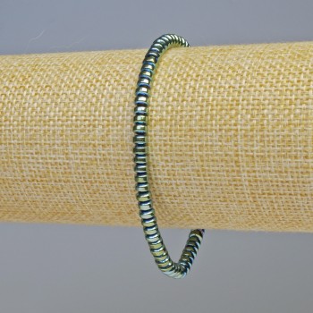 Hematite Bracelet with Rondelle Beads, Green Chameleon Color, 4x2 mm Diameter, 18 cm Length, Stretch