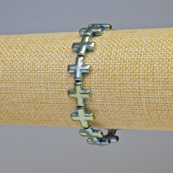 Hematite Bracelet 'Cross' green-blue color, diameter 12.5×12.5×4 mm ±, length 18 cm ±, stretch
