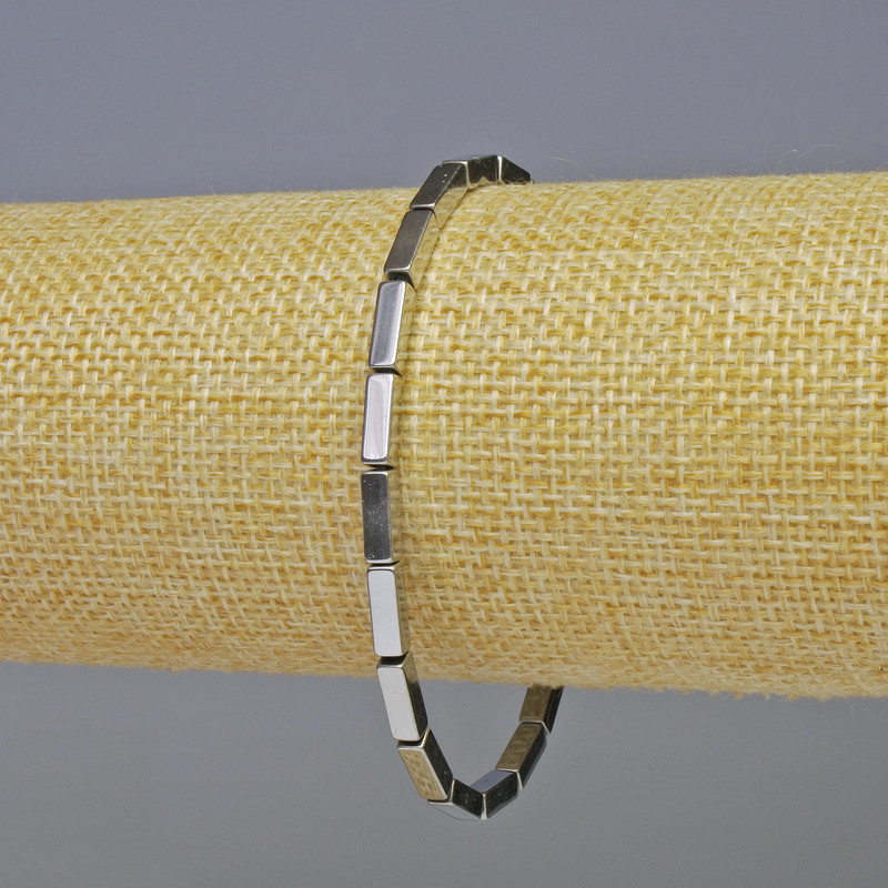 Hematite Bracelet, Rectangular Shape, Silver Color, 9x3 mm, 18 cm, Stretch