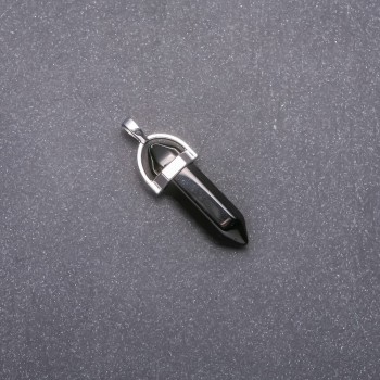 Hexagonal pendant with black agate stone 39x32x9 mm
