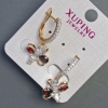 Xuping Earrings, 18K Gold Plating and Rhodium, with Red Stone and White Crystals, 30x12mm