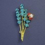 Lavender bouquet brooch pendant with turquoise and green enamel, 51 x 26 mm ± gold-tone metal base