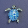 Turtle Brooch with Blue Enamel, Blue Crystals, Gold-Tone Metal, 33x33mm+