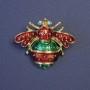 Beetle Brooch with Red and Green Enamel on Gold-Tone Metal, 32x38 mm