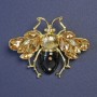 Insect Brooch with Yellow Crystals, Black Enamel, Gold-Tone Metal 38x49mm+