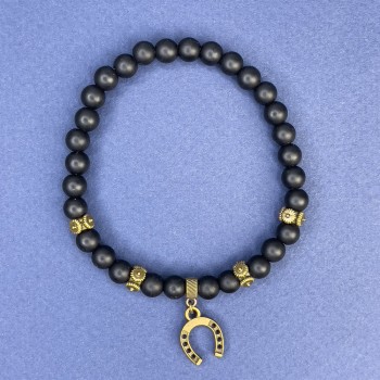 Браслет Шунгіт, діаметр 6мм+-з металевими вставками, довжина 18см+- стрейч