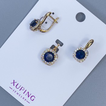 Xuping Pendant and Earrings Set with White Crystals and Blue Crystal, 18K Gold Plating