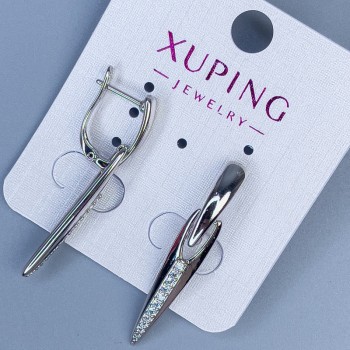 Xuping Rhodium-Plated Earrings with White Crystals, 38 mm in length +