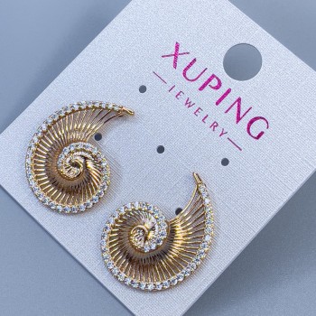 Xuping Swirl Ball Stud Earrings with White Crystals, diameter 23×17 mm, 18K Gold Plating