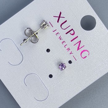 Xuping stud earrings with a purple stone 3mm ± rhodium