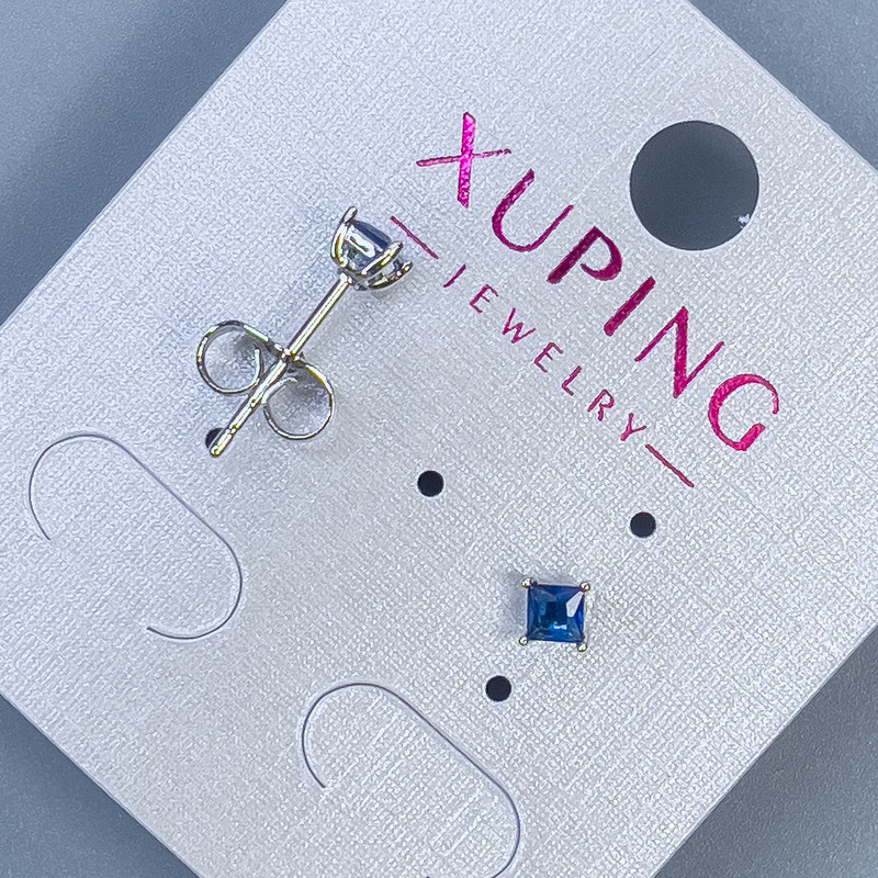 Xuping rhodium-plated ball stud earrings with blue stone, 3 mm