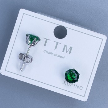 Xuping stud earrings with green stone, 6 mm, rhodium-plated