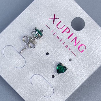 Xuping Heart with Green Stone 5mm+ Rhodium-Plated Stud Earrings