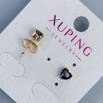 Xuping Ball Stud Earrings Heart with Black Stone 5mm ± Gold Plating 18k