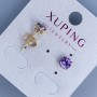 Xuping Stud Earrings with Purple Stone in Square Setting 'Quadro' 6mm, 18K Gold Plating