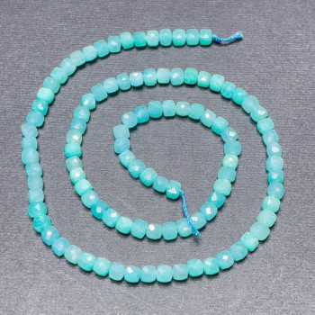 Amazonite Beads on Thread, Faceted Cubes, 4 mm Diameter, 39 cm Long