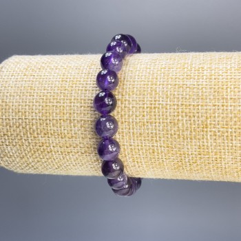 Amethyst Bracelet with Smooth Beads, 8 mm Diameter, 18 cm Length, Stretch