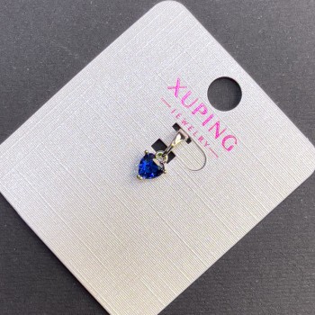 Xuping Pendant 'Heart with Blue Crystal', 6mm diameter ±, 12mm length ±, Rhodium-plated