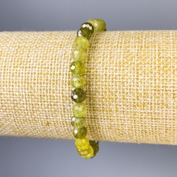 Grossular Bracelet (Green Garnet) Faceted Bead, 6 mm Diameter, 18 cm Length, Stretchy