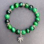 Malachite and Cat's Eye Bracelet, 10 mm diameter ±, with butterfly inserts, 18 cm long ± stretch