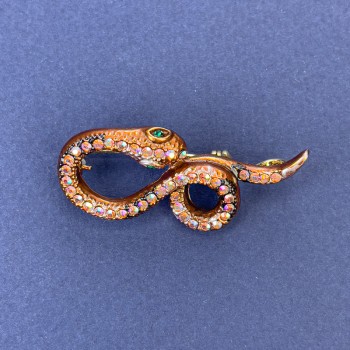 Snake Brooch-Pendant Bronze Color with Iridescent Crystals Gold-Tone Metal 44x20mm +