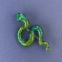 Snake brooch-pendant with green enamel and green crystals on golden metal 30x55mm +