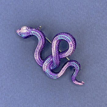 Snake brooch-pendant Purple-Blue enamel Silver metal 30x55 mm +