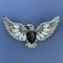 Eagle with Cat's Eye and Black Crystal Brooch-Pendant in Silvery Metal 44x73mm+