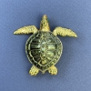 Turtle Brooch-Pendant with dark green color and gold-tone metal, diameter 47mm+-, length 43mm+-