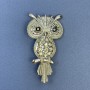 Owl Brooch with Black and Gray Crystals on Silver-Colored Metal, Diameter About 34 mm, Length About 60 mm