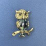 Brooch Owl Chalcedony with Yellow Rhinestones, Gold-tone Metal, diameter 26mm±, length 33mm±