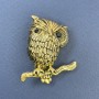 Owl Brooch with Black Crystals and Golden-Toned Metal, Diameter 28 mm, Length 45 mm