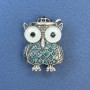 Brooch 'Owl' with White Enamel and Blue Crystals, Silver Metal, diameter 22mm, length 29mm