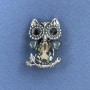 Owl brooch pendant with gray and black crystals, silver-toned metal, diameter 18 mm, length 27 mm