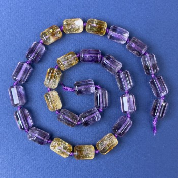 Citrine and Amethyst Beads, Faceted Cylinders 12x8 mm on Thread, Length About 43 cm