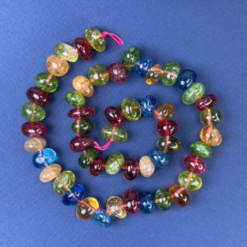 Assorted gemstone beads, faceted, 12x8-10 mm on thread, length 40 cm+