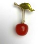 Cherry Brooch, 18 mm diameter, enamel, gold-tone metal color, 48 mm+