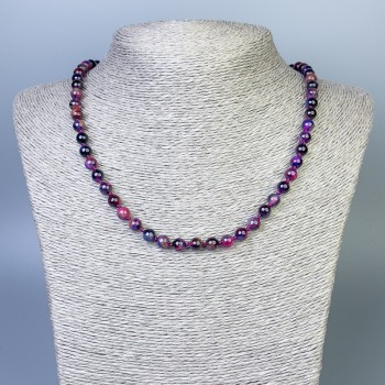 Cat's Eye Necklace Multicolored, Smooth Beads, 6 mm Diameter, 50 cm Length, with Clasp